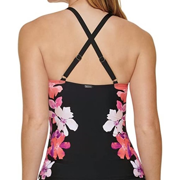 Calvin Klein Floral Printed High-Neck Cross-Back Tankini Top Size XS - Picture 13 of 13